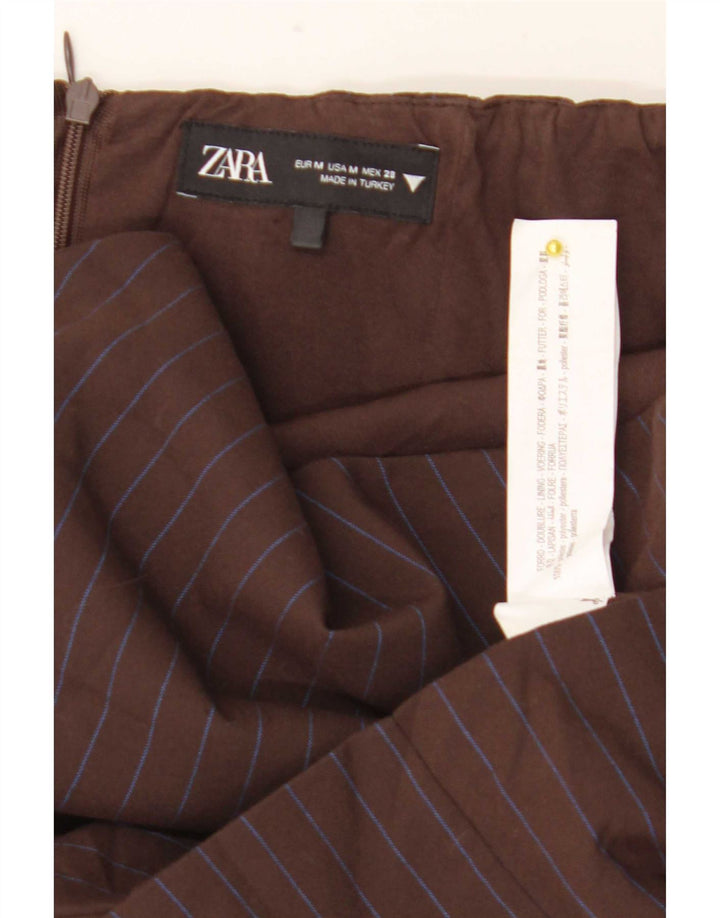 Abito senza spalline da donna Zara UK 12 Poliestere gessato marrone medio