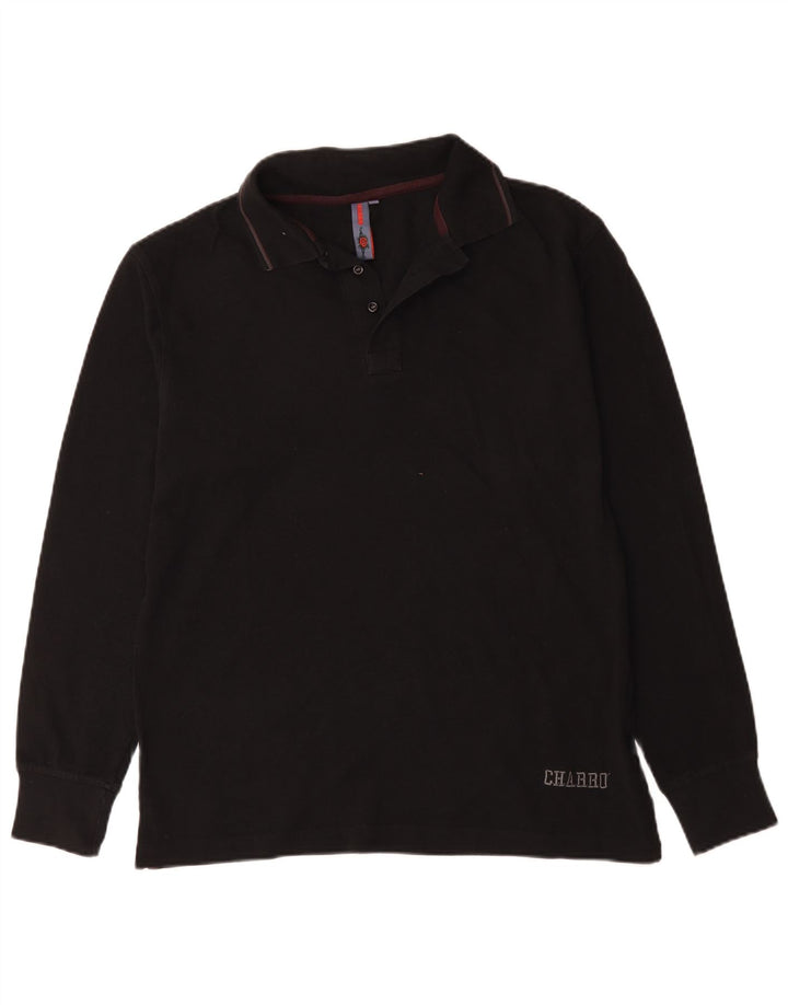 Polo da uomo a maniche lunghe Charro grande in cotone nero