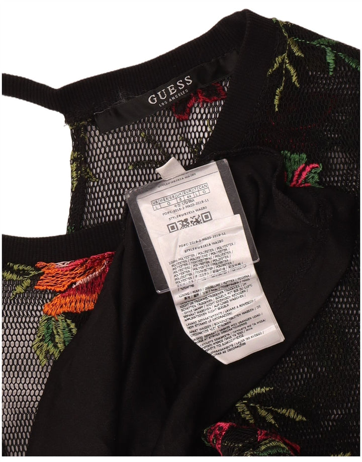 Guess Abito da donna a trapezio trasparente UK 8 Piccolo poliestere floreale nero