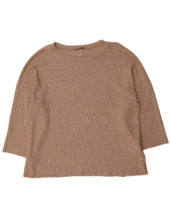 Maglione da donna Zara Trafaluc con scollo a barca UK 14 Marrone medio screziato