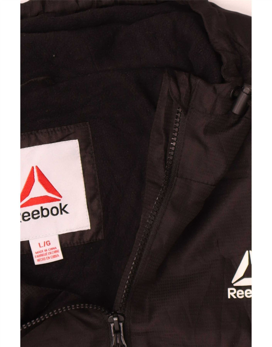 Giubbotto bomber con cappuccio da uomo Reebok UK 40 grande poliestere nero