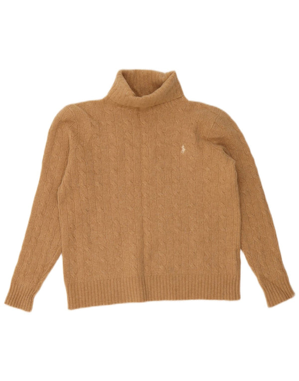 Maglione maglione collo alto da donna Polo Ralph Lauren UK 16 grande lana beige