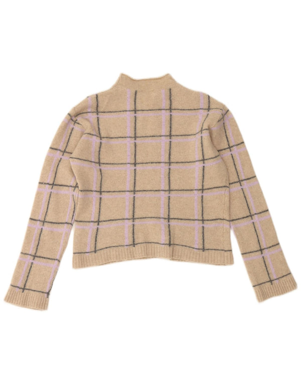 JIGSAW Maglione corto da donna con collo alto e collo alto UK 12 Check beige medio