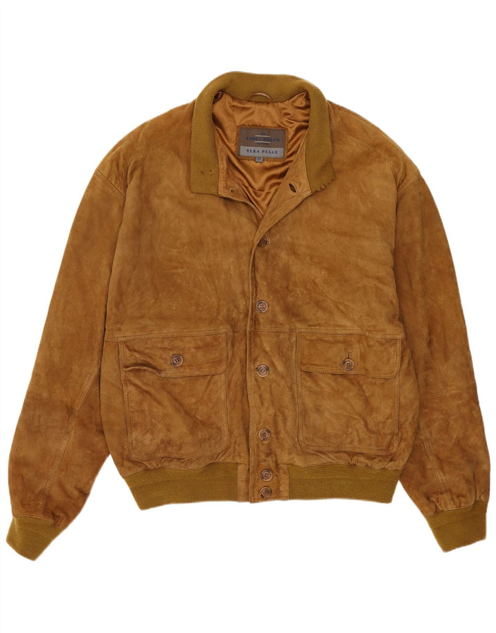 Maglione maglione girocollo in pelle scamosciata da uomo James Dillon UK 38 Pelle beige media
