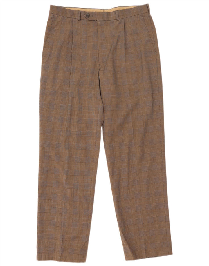 Pantaloni da abito con pegging da uomo Marks & Spencer W34 L31 Poliestere a quadri marrone