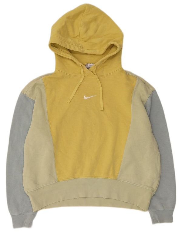 Felpa con cappuccio oversize da donna Nike UK 6 XS cotone color block giallo