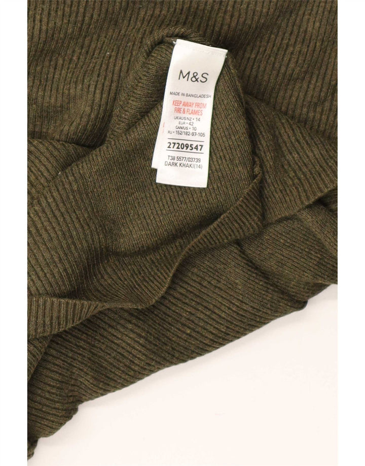 Maglione maglione a collo alto da donna Marks & Spencer UK 14 grande viscosa kaki