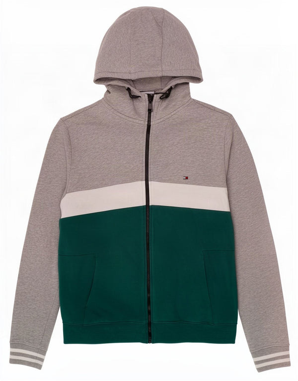 Maglione con cappuccio e zip da uomo Tommy Hilfiger in cotone color block grigio medio