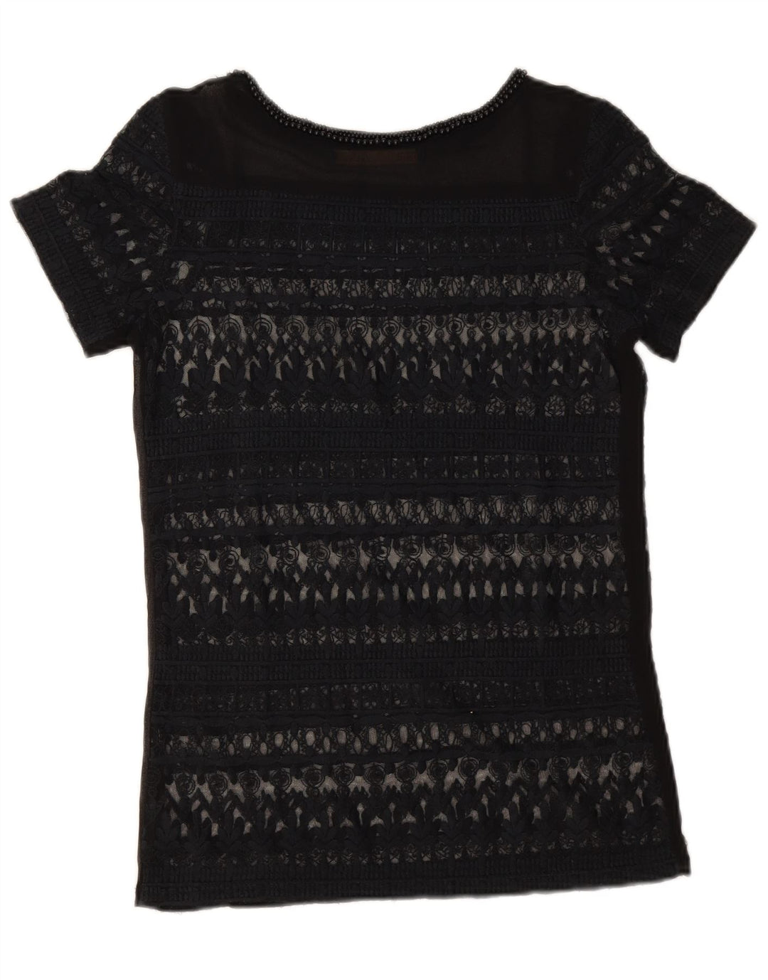 Top trasparente in pizzo da donna Zara UK 6 XS blu navy
