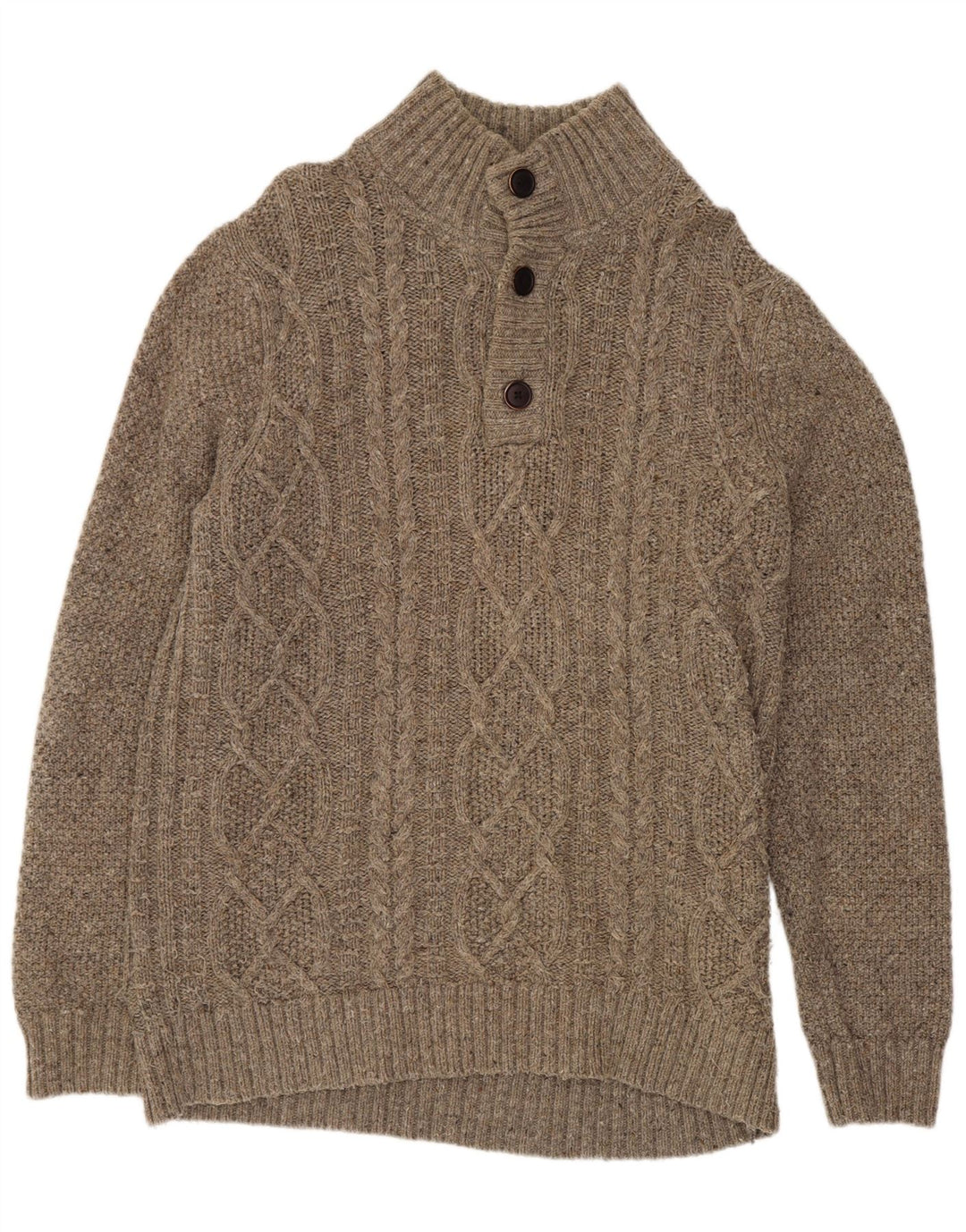 Maglione da uomo con collo abbottonato Fat Face XL Lana screziata marrone