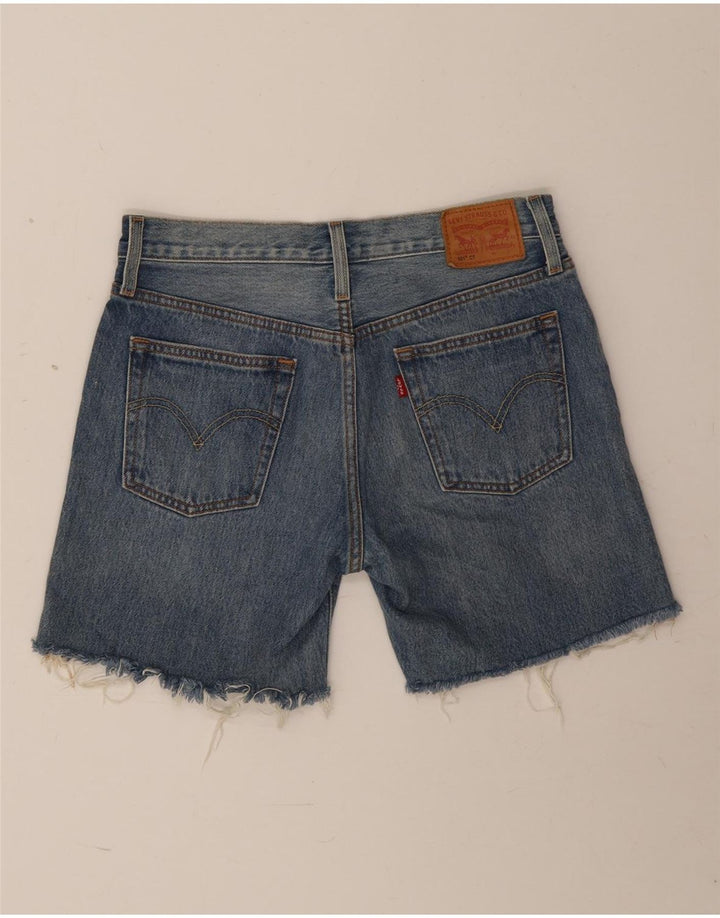 LEVI'S Pantaloncini di jeans 501 da donna W26 piccoli in cotone maculato blu