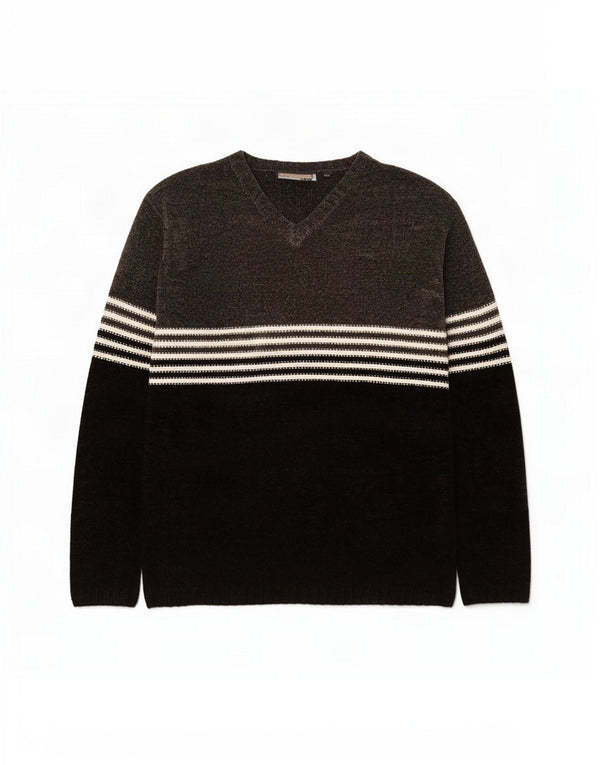 Maglione vintage da uomo in velluto con scollo a V, grande color grigio