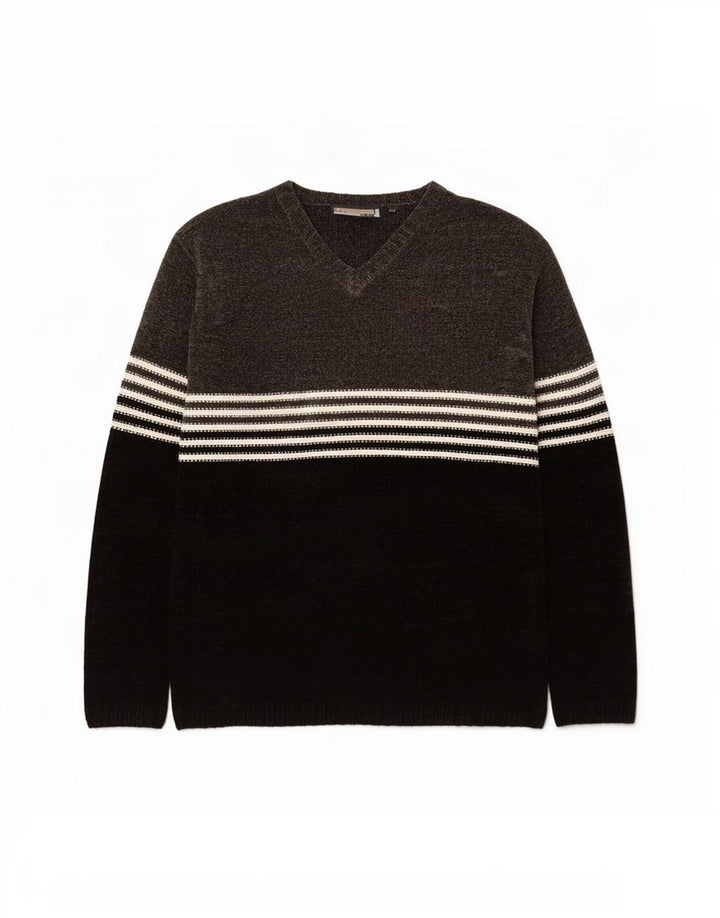 Maglione vintage da uomo in velluto con scollo a V, grande color grigio