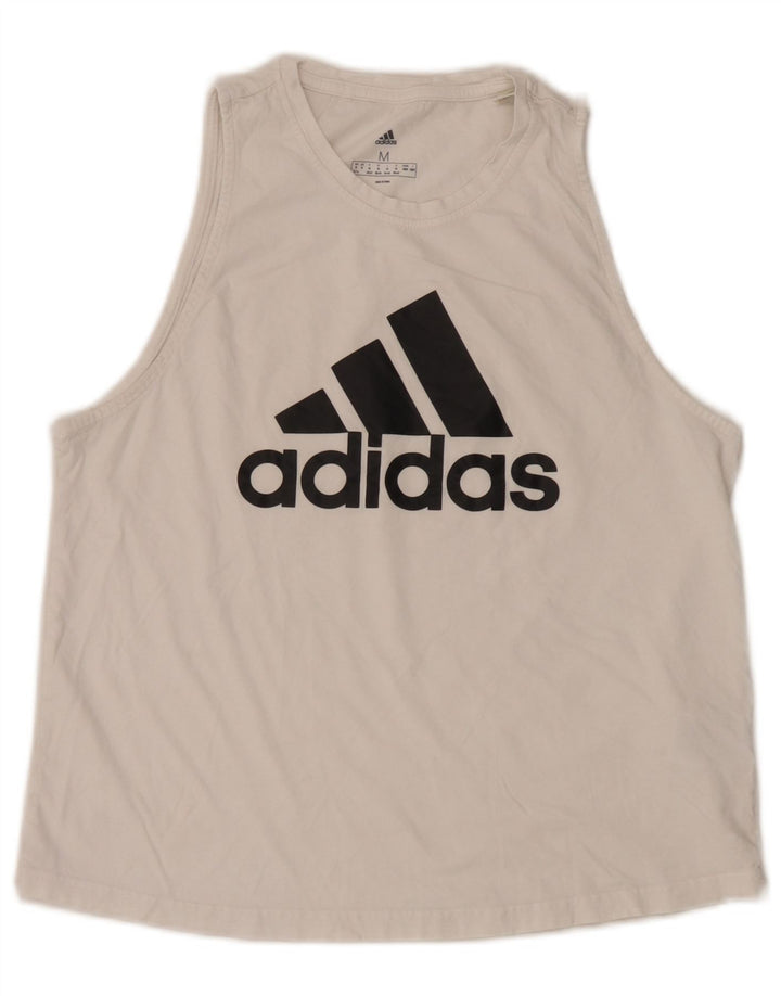 Canotta grafica da donna Adidas UK 12/14 Cotone bianco medio