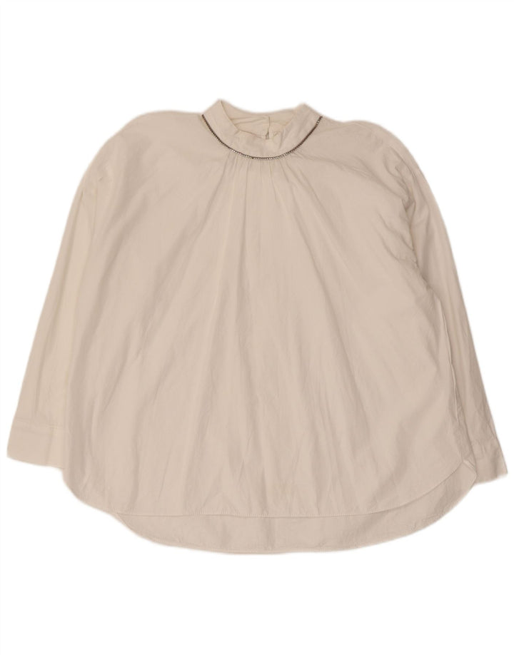 ZARA Camicetta Oversize a Maniche Lunghe da Donna UK 6 XS Cotone Bianco