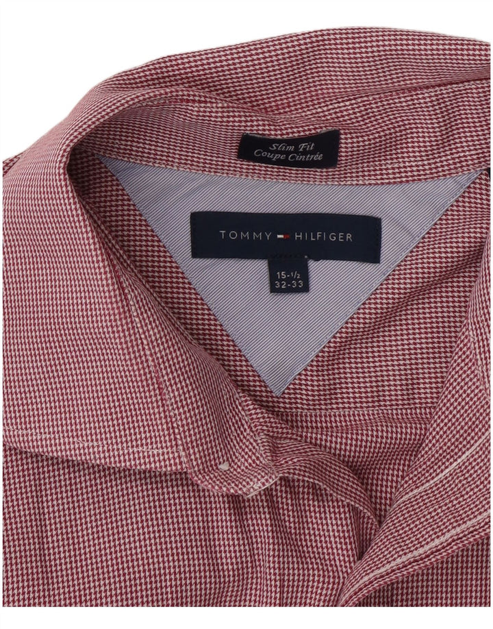 Camicia slim fit da uomo Tommy Hilfiger taglia 15 1/2 quadri rossi medi