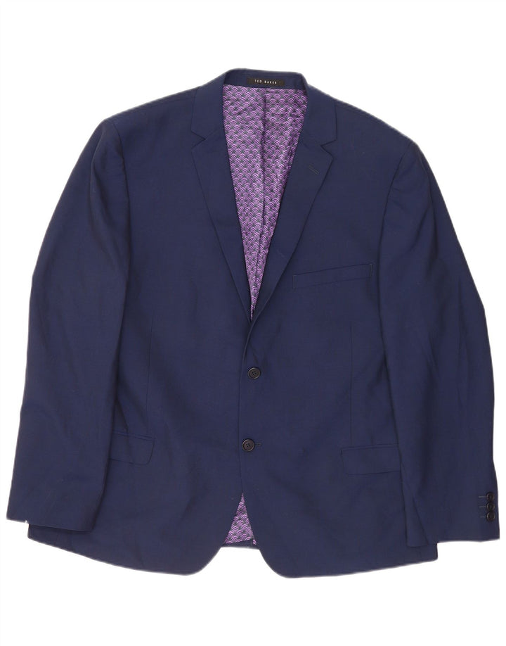 Giacca blazer da uomo a 2 bottoni Ted Baker UK 46 3XL Lana blu navy