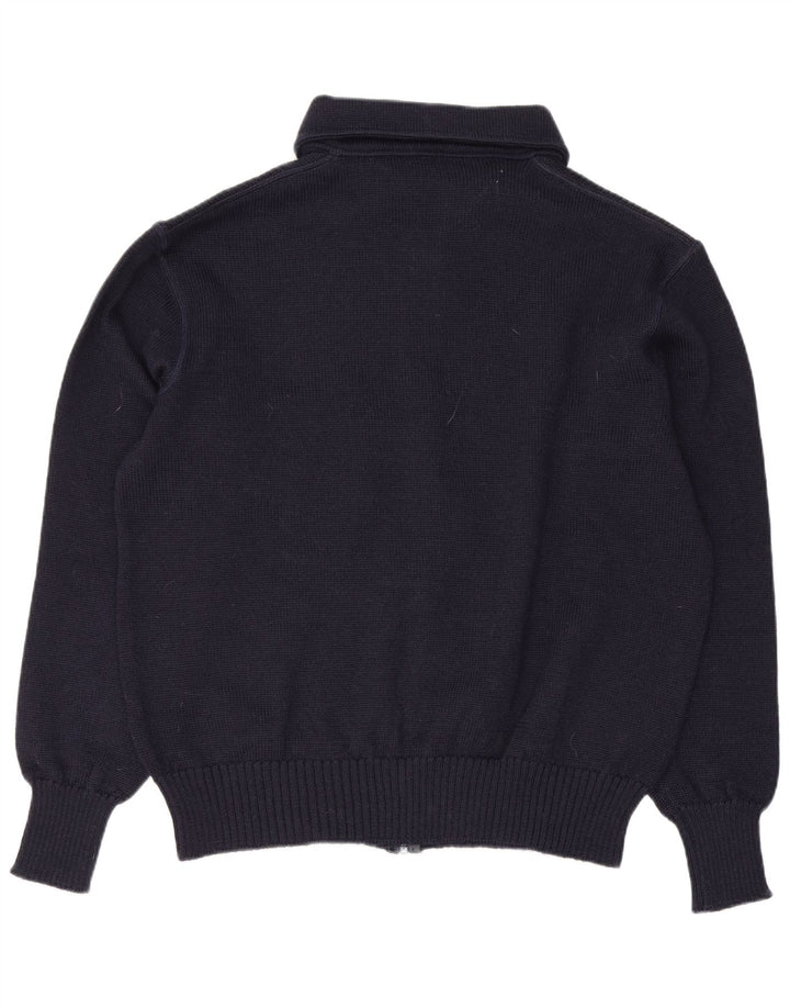 Maglione cardigan con zip intera da uomo vintage grande lana blu navy