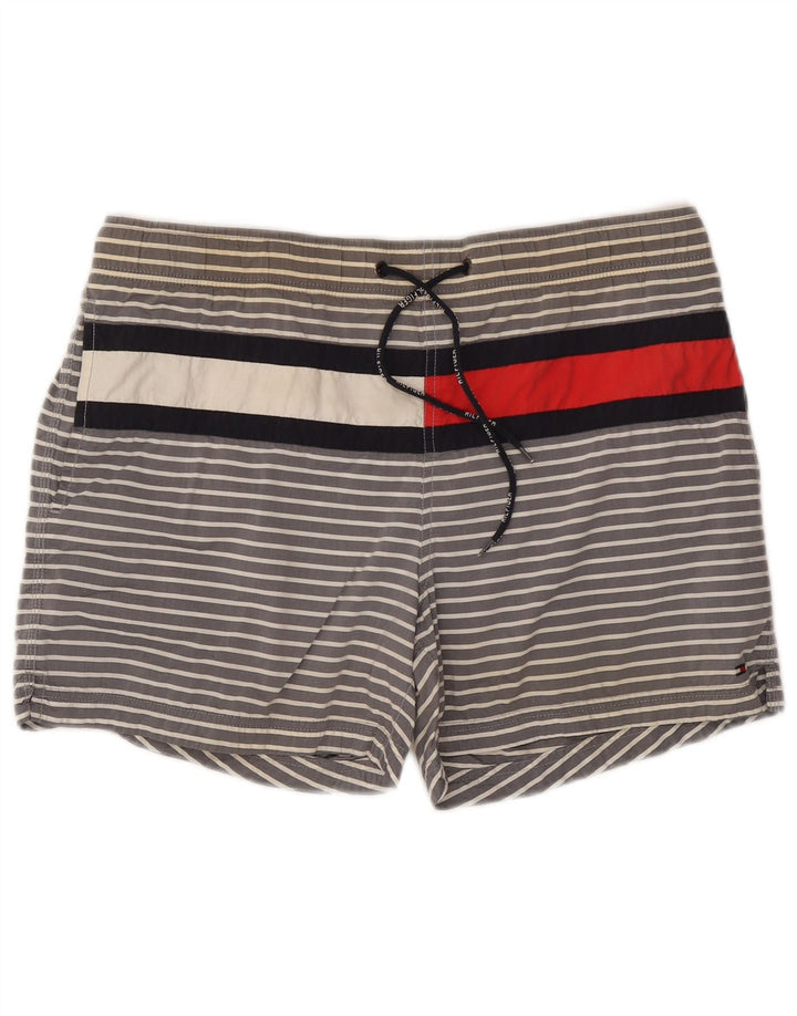 Pantaloncini da bagno da uomo Tommy Hilfiger grandi in cotone a righe grigie