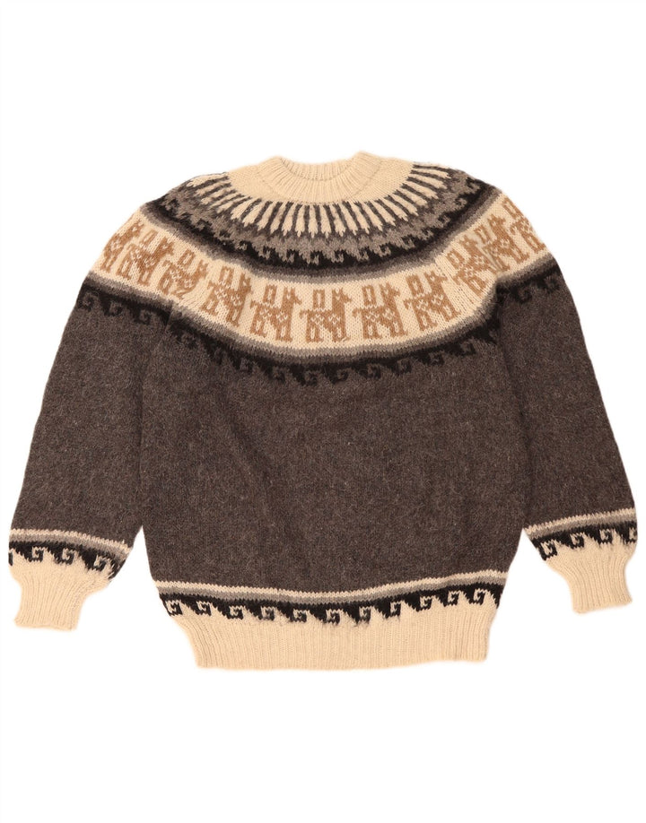Maglione maglione girocollo da uomo vintage grigio medio Fair Isle
