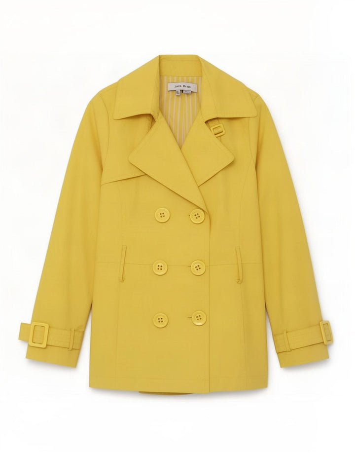 Trench da donna Zara UK 10 piccolo poliestere giallo