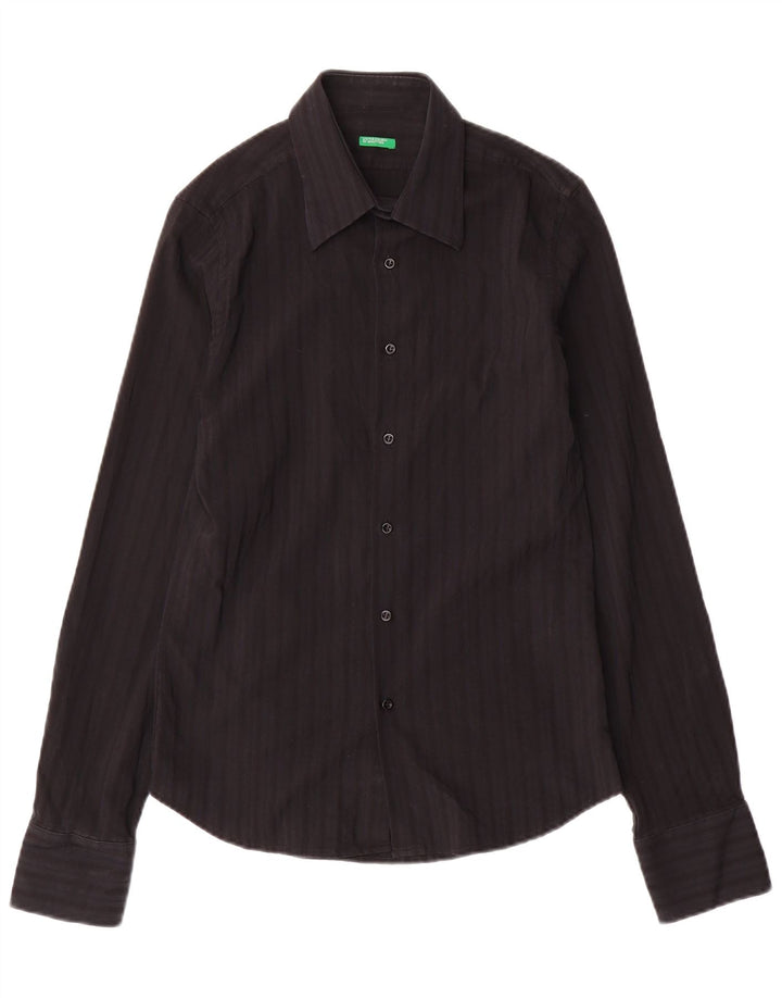 Camicia Benetton Uomo Cotone Gessato Medio Nero