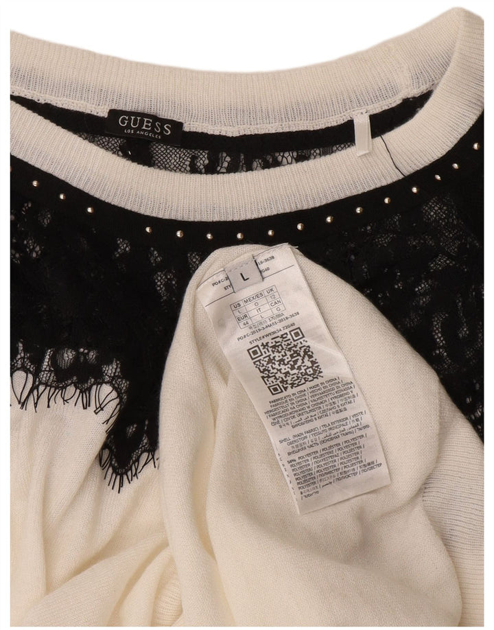 Maglione maglione da donna con scollo a barca Guess UK 12 Medium White Colourblock
