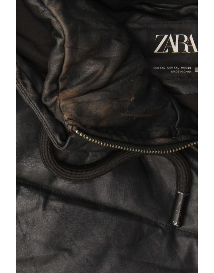 Giacca imbottita oversize con cappuccio da donna Zara UK 20 2XL poliuretano nero