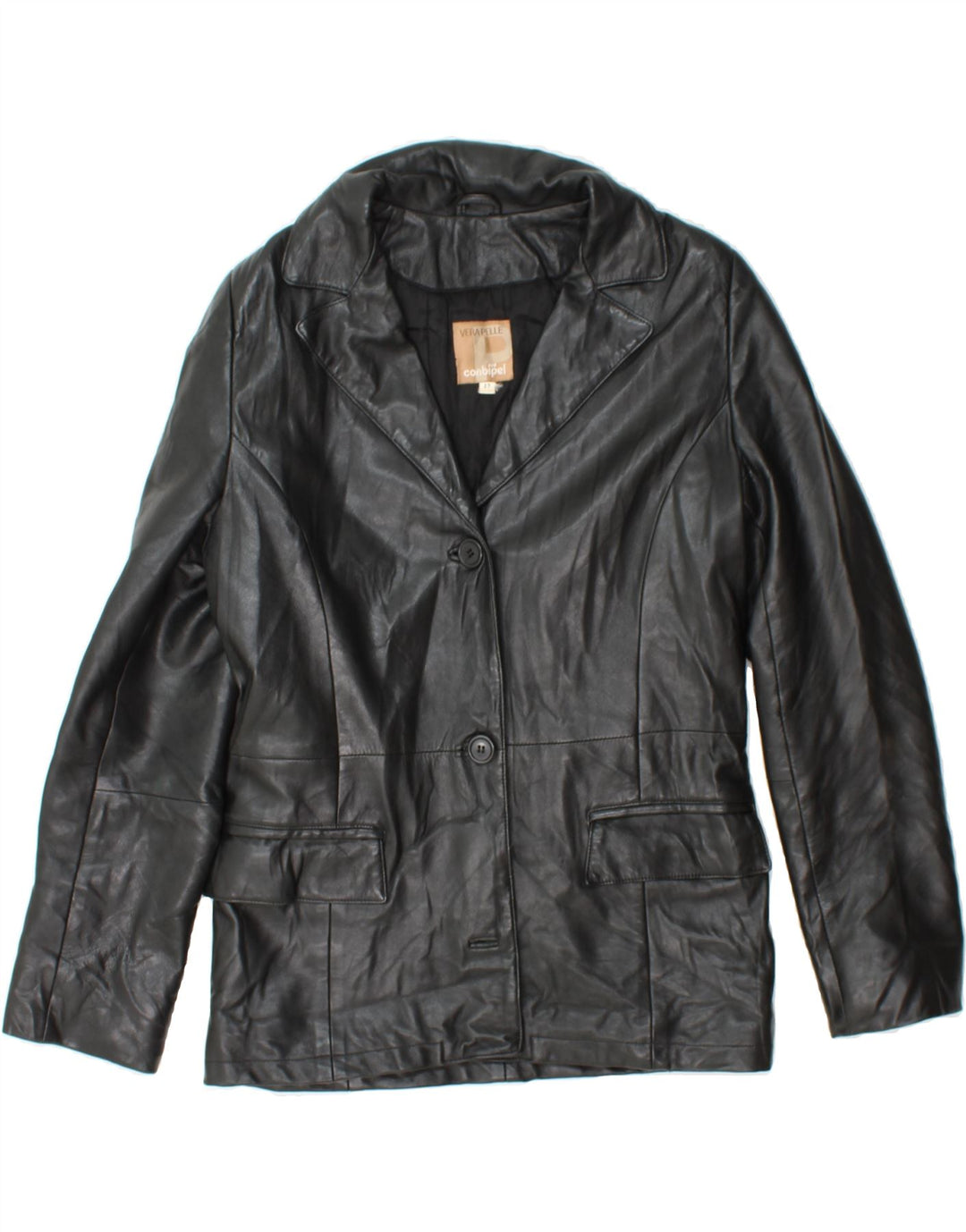 CONBIPEL Womens Leather Jacket IT 42 Medium Black Leather Vintage Conbipel and Second-Hand Conbipel from Messina Hembry 