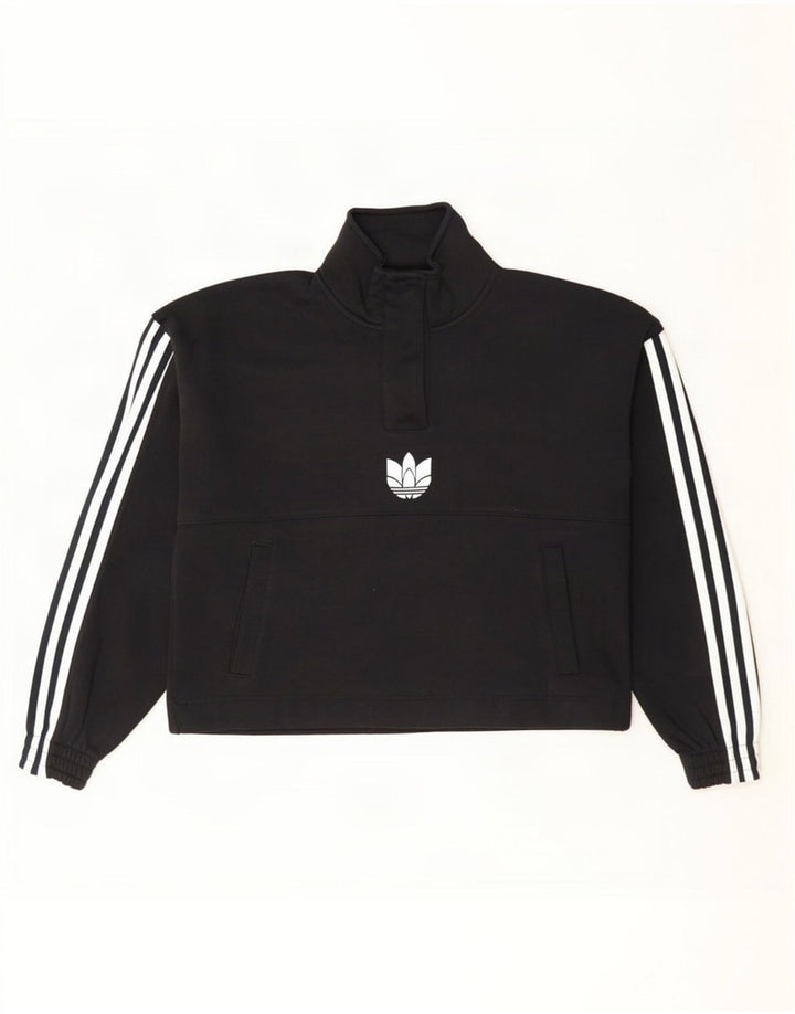 Felpa Adidas da donna oversize con collo corto e bottoni, maglione UK 8, piccola, nera