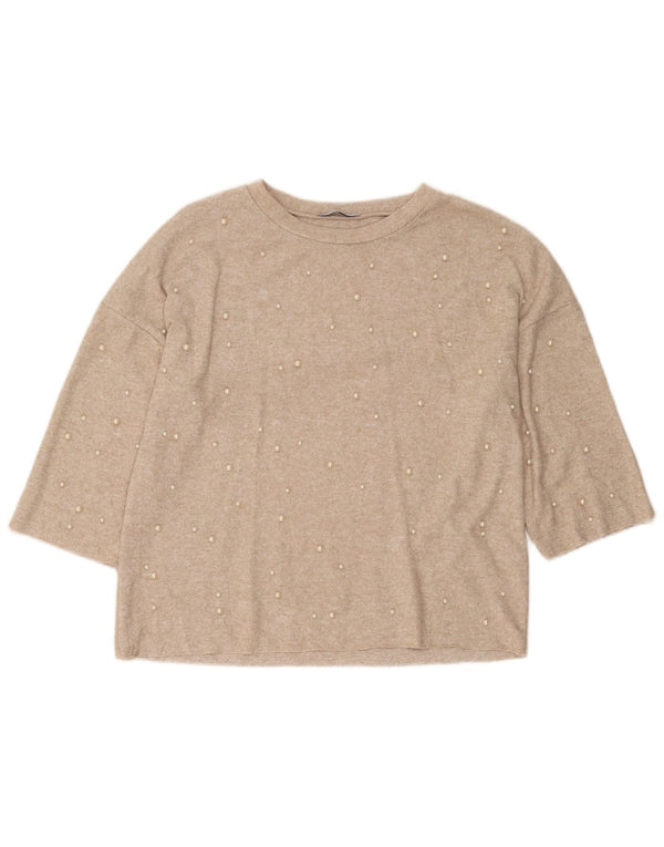 Maglia Zara Trafaluc da donna, manica a 3/4, UK 10, piccola, beige screziato