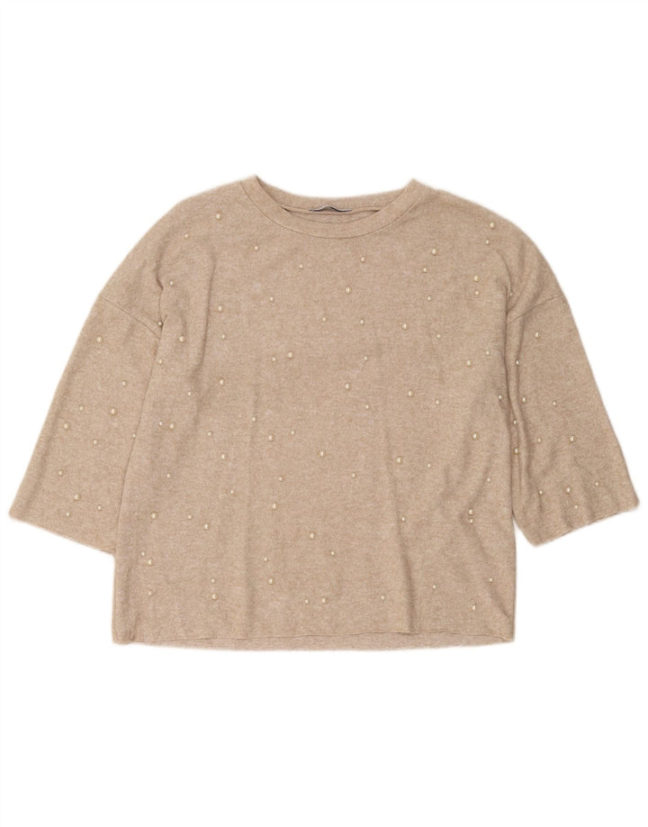 Maglia Zara Trafaluc da donna, manica a 3/4, UK 10, piccola, beige screziato