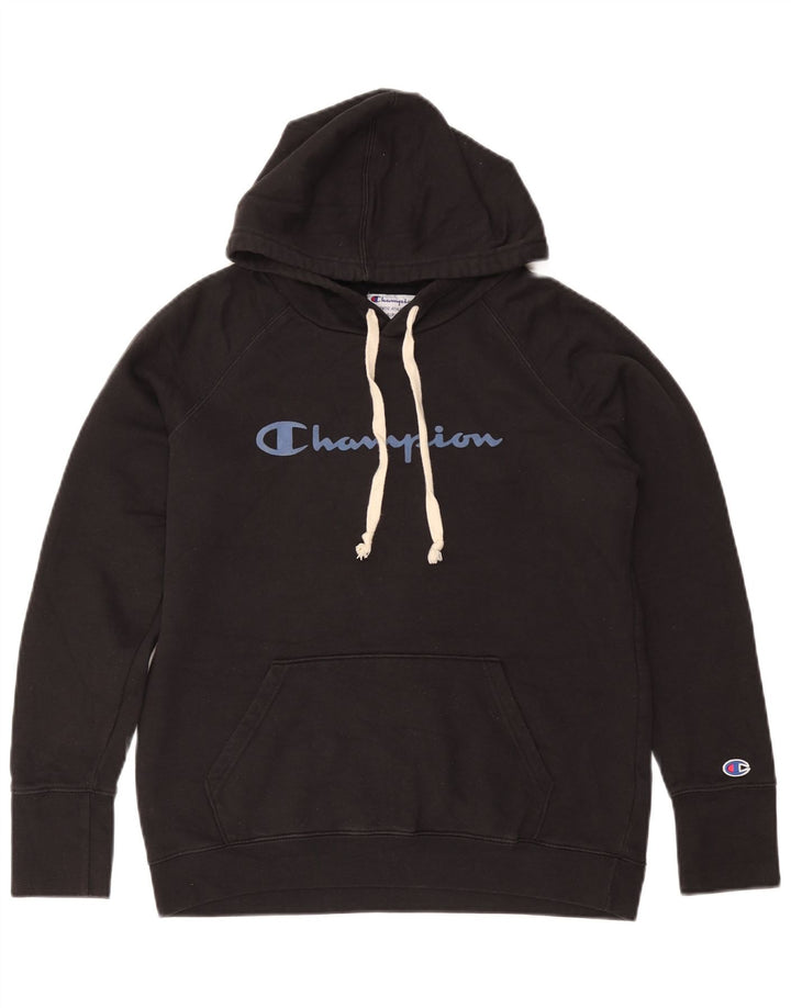 Maglione con cappuccio grafico da uomo CHAMPION piccolo in cotone nero