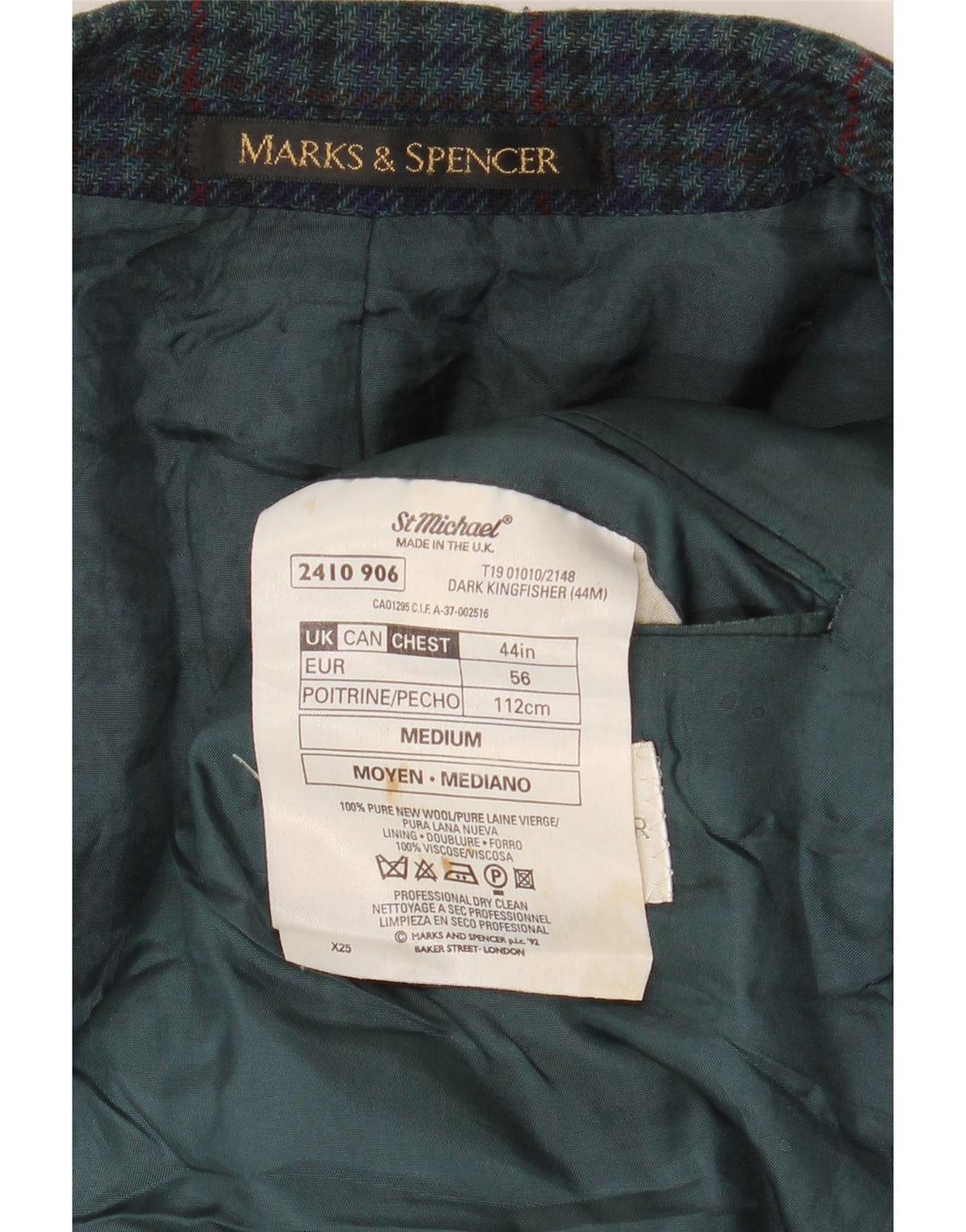 Giacca blazer da uomo Marks & Spencer St. Michael UK 44 XL verde pied de poule