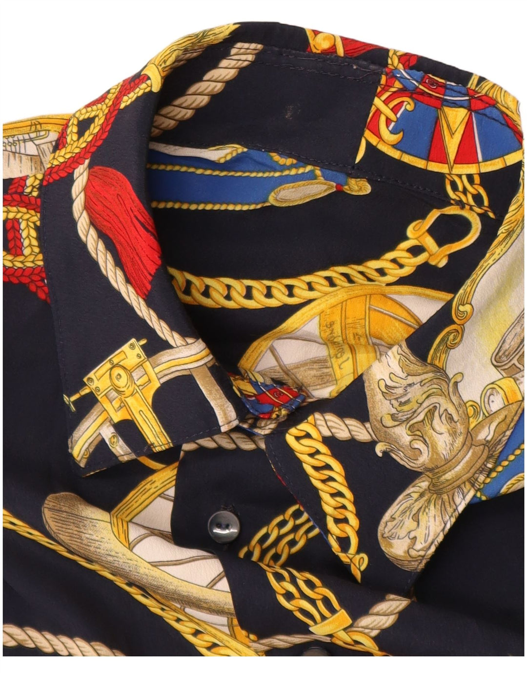 Camicia a maniche corte vintage da uomo con motivo astratto blu navy medio