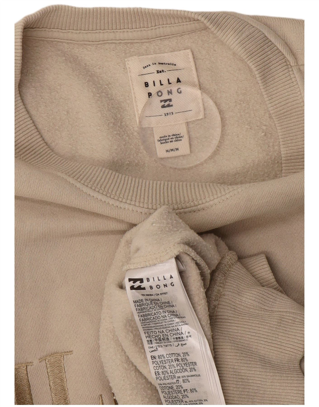 Felpa oversize da donna Billabong UK 12 cotone bianco sporco medio