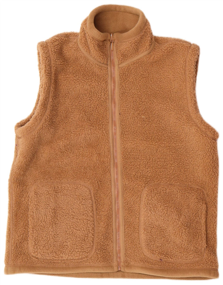 Gilet reversibile in pile da uomo vintage UK 38 Poliestere beige medio