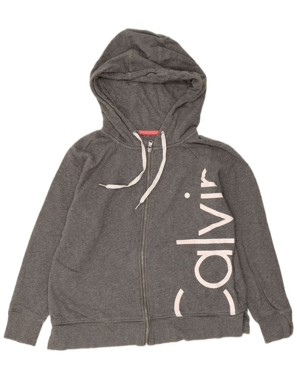 Maglione con cappuccio e zip grafica da donna Calvin Klein UK 16 grande cotone grigio