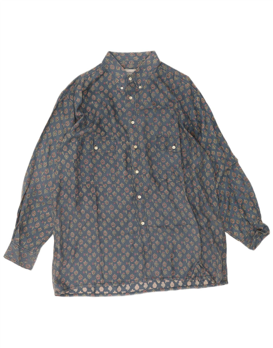 Camicia vintage da uomo con motivo astratto 2XL Seta geometrica blu