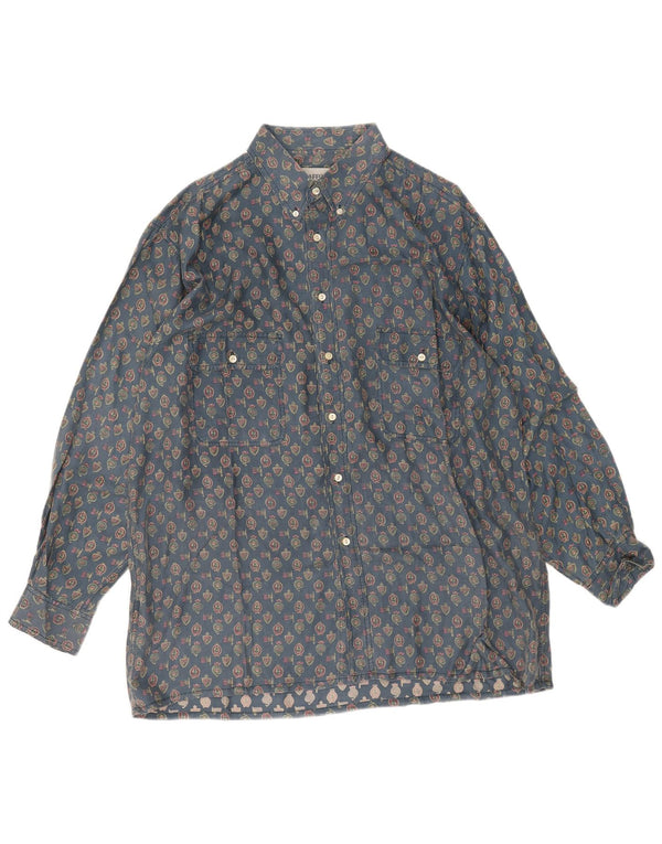 Camicia vintage da uomo con motivo astratto 2XL Seta geometrica blu