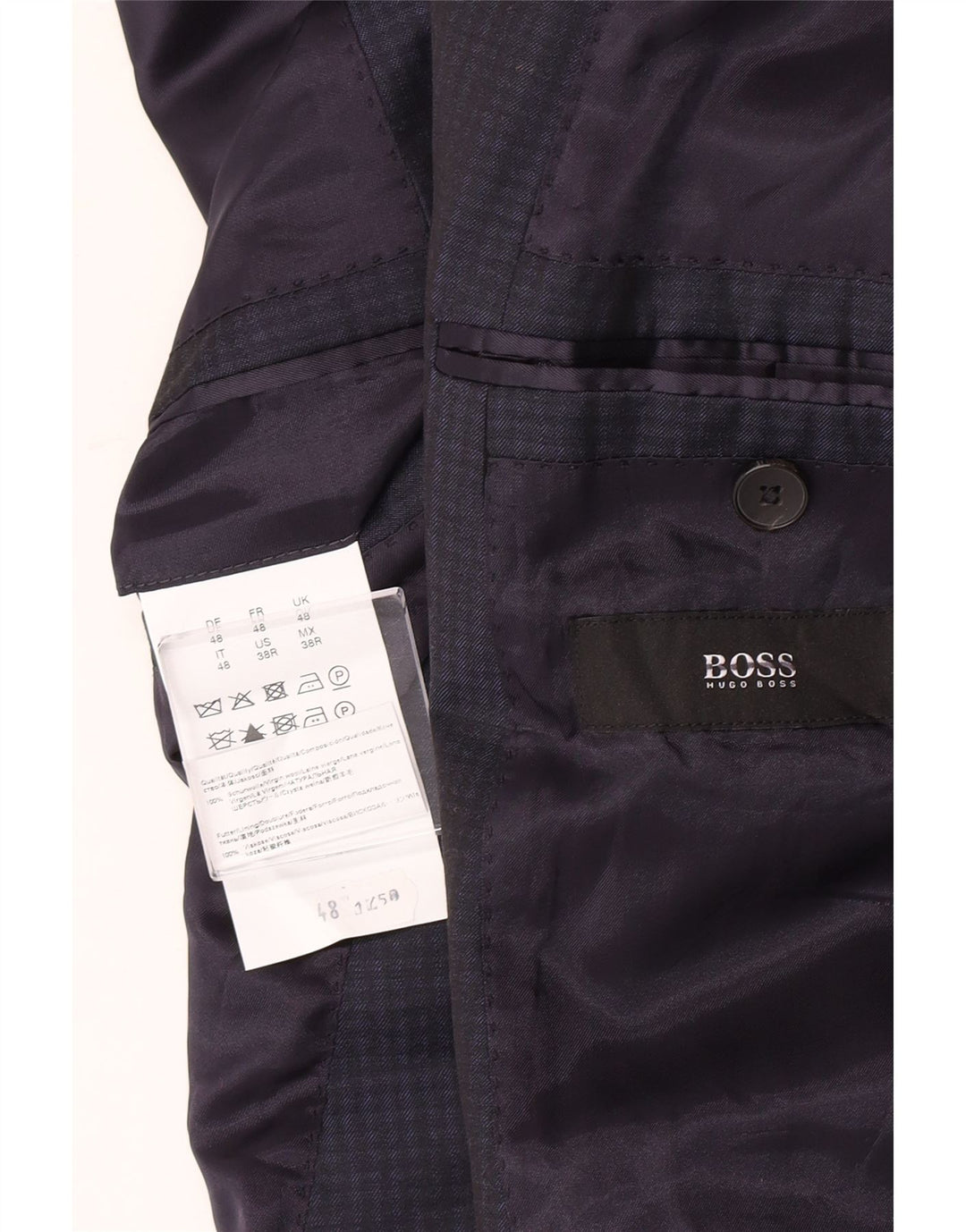 Giacca blazer da uomo a 2 bottoni Hugo Boss IT 48 a quadretti blu navy medio