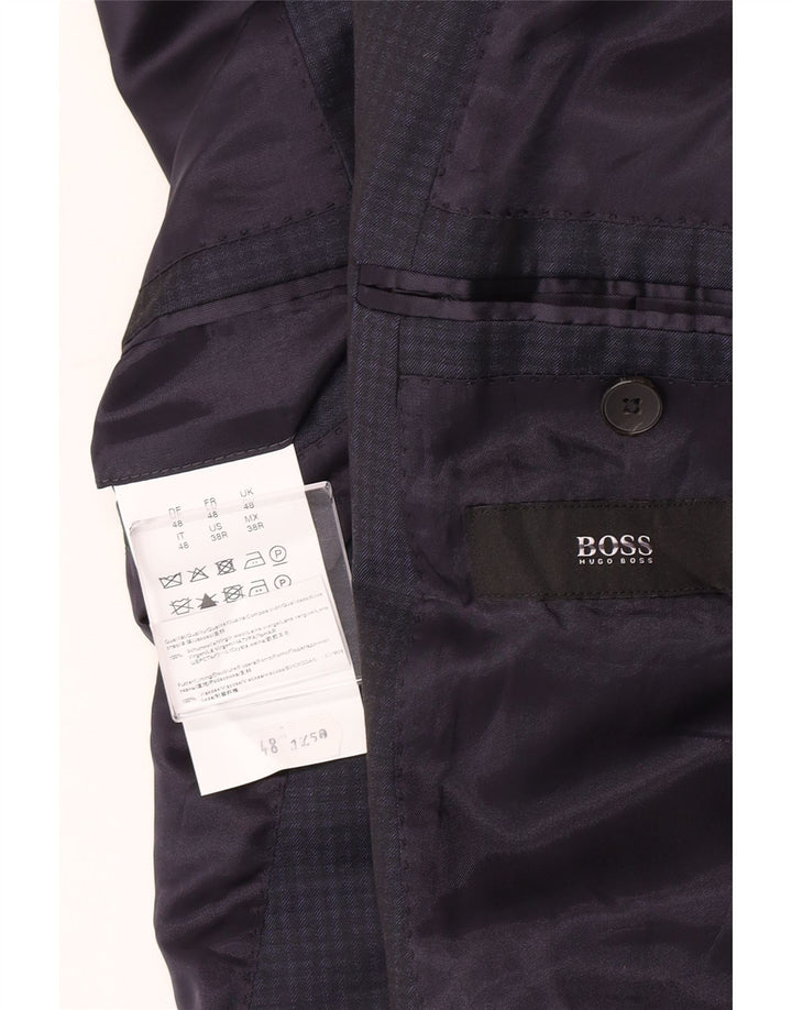 Giacca blazer da uomo a 2 bottoni Hugo Boss IT 48 a quadretti blu navy medio