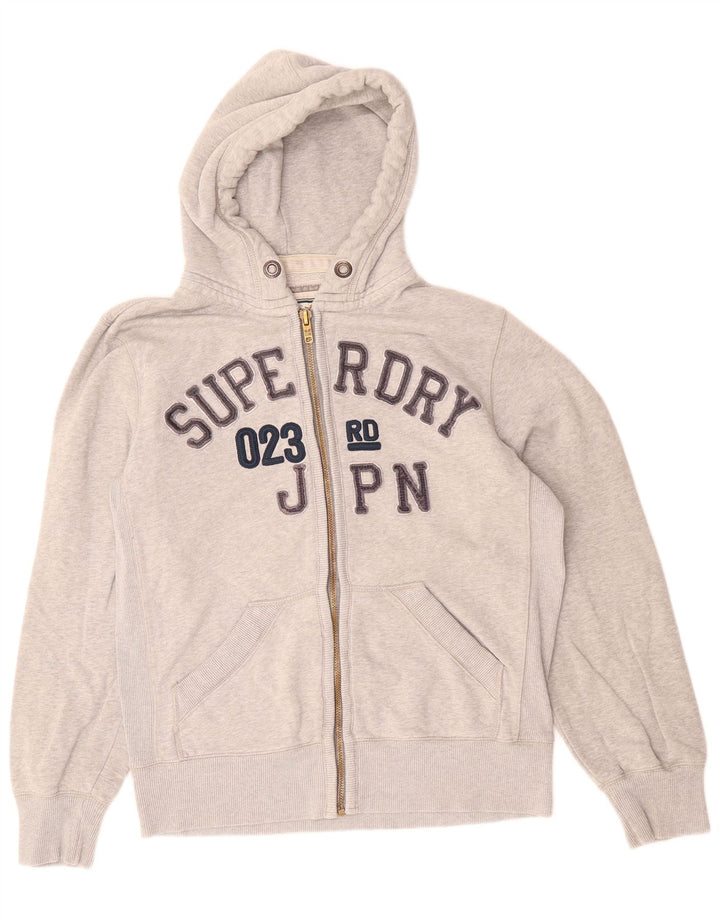 Maglione con cappuccio con zip grafica da uomo SUPERDRY grande cotone grigio