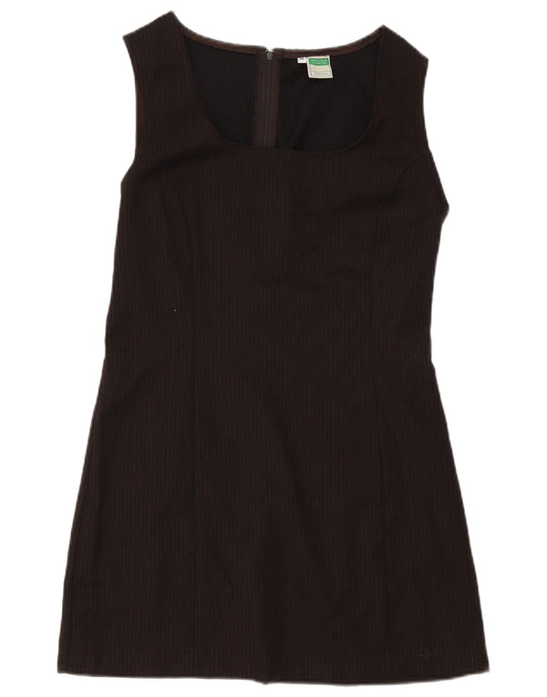 Abito da donna senza maniche a trapezio Benetton UK 12 Gessato marrone medio