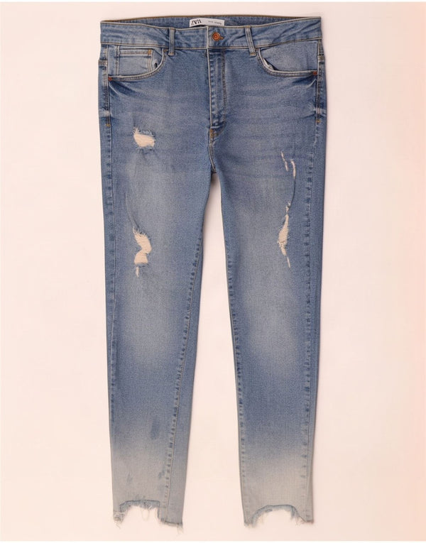Jeans corti invecchiati da donna Zara EU 44 XL W34 L26 cotone blu