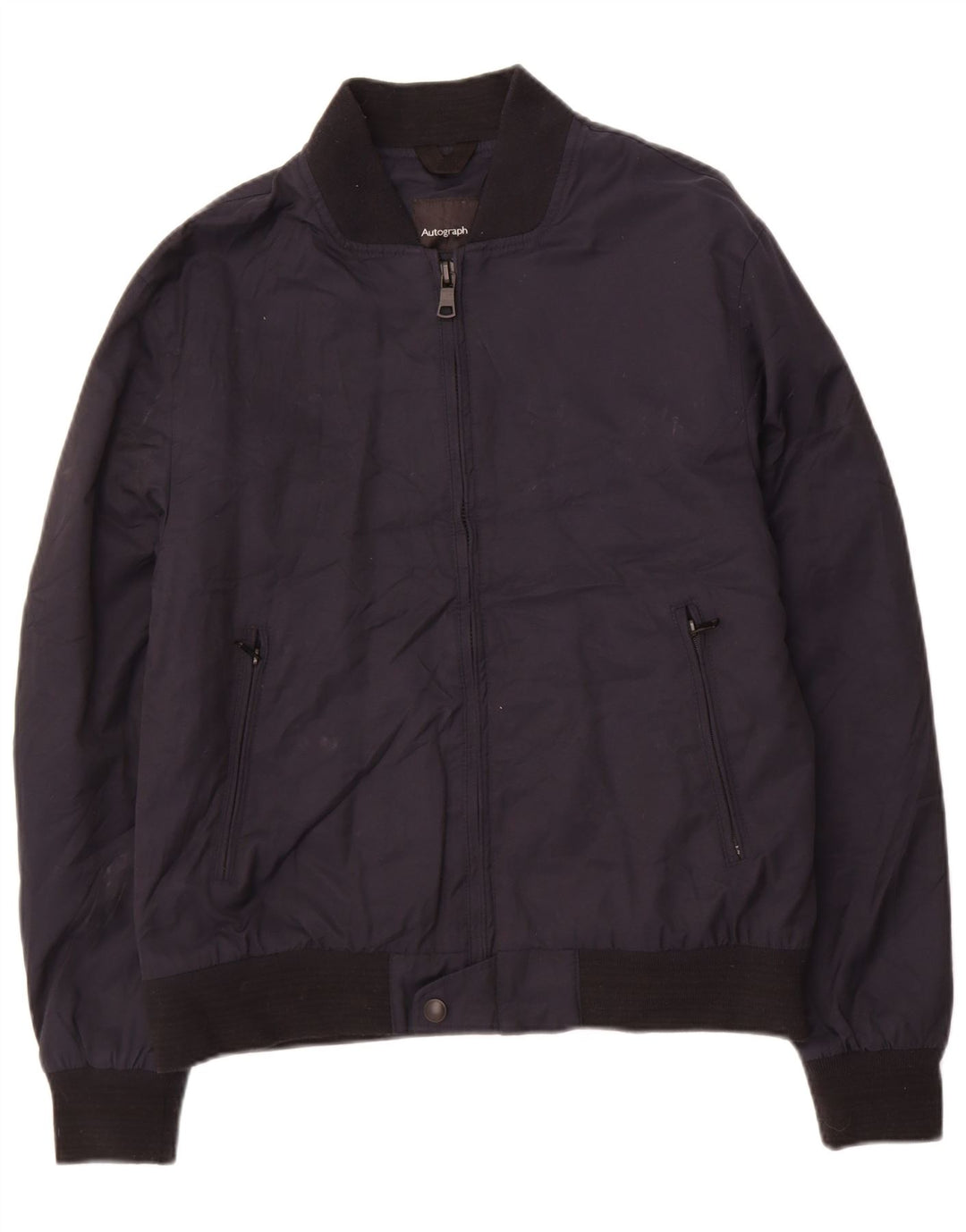 Giacca imbottita autografata da uomo Marks & Spencer UK 38 cotone blu navy medio