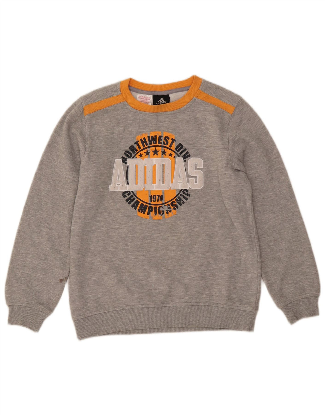 Felpa grafica per ragazze ADIDAS, maglione 11-12 anni, cotone grigio screziato