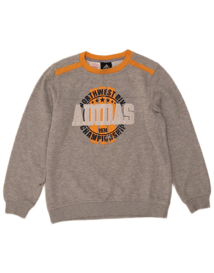 Felpa grafica per ragazze ADIDAS, maglione 11-12 anni, cotone grigio screziato