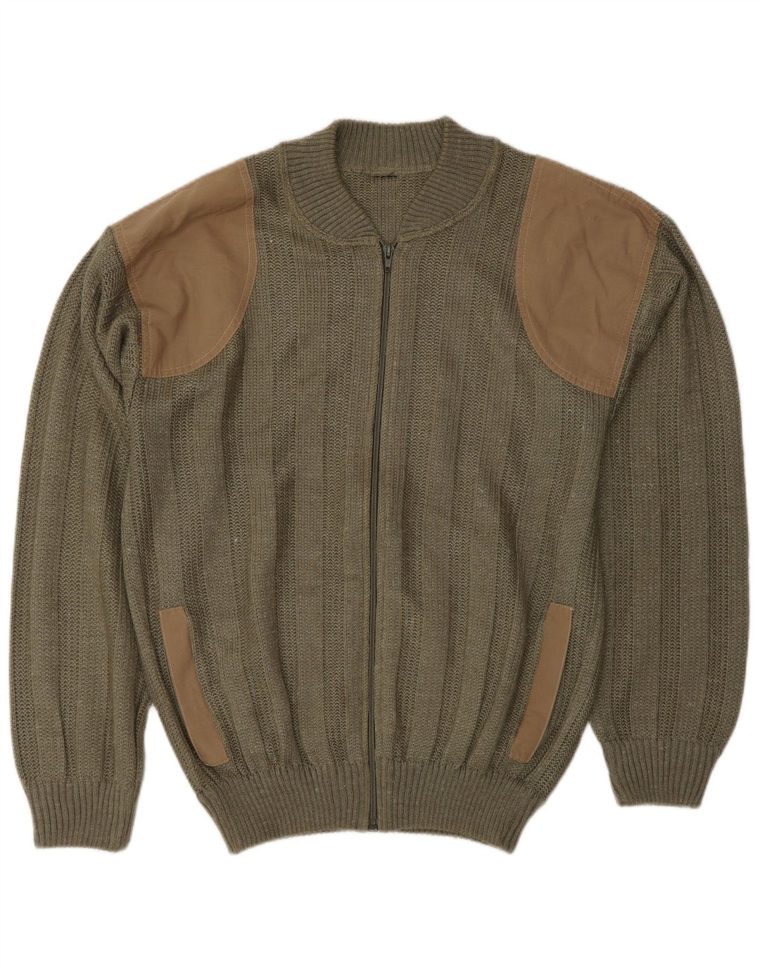 Maglione cardigan da uomo vintage acrilico color block color kaki medio