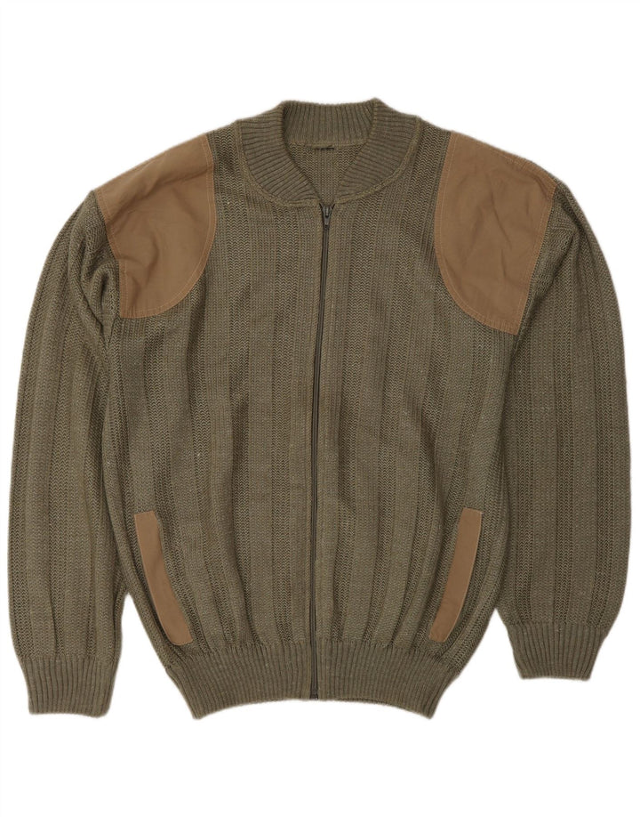 Maglione cardigan da uomo vintage acrilico color block color kaki medio